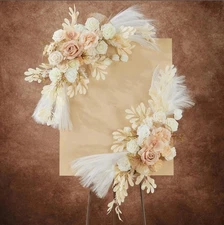 Wedding Arch Flower Swags, Pack of 2 Artificial Silk Boho Welcome Sign Beige New