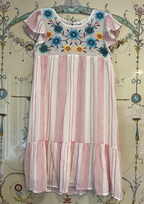 #ad Blu Pepper Prairie Dress Peppermint Stripe amp; Flower Embroidery Small Cottagecore $14.99