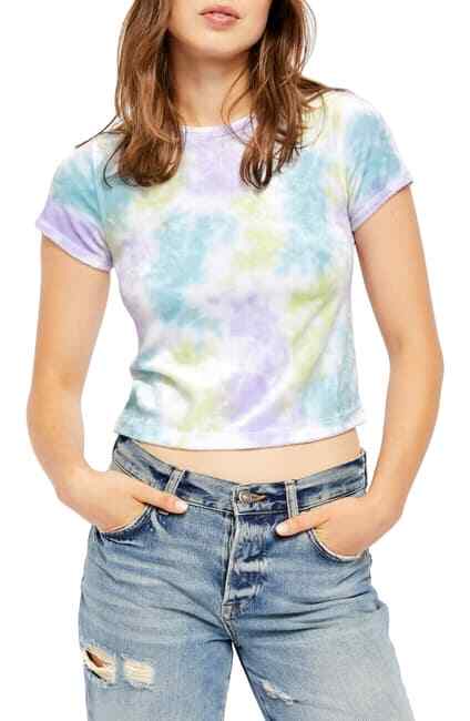 Free People Women's Bright Eyes Velvet T-Shirt Cloud Combo Size XS NWT