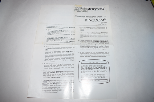 Kingdom Atari 400 800 Computer Cassette Video Game Manual Only