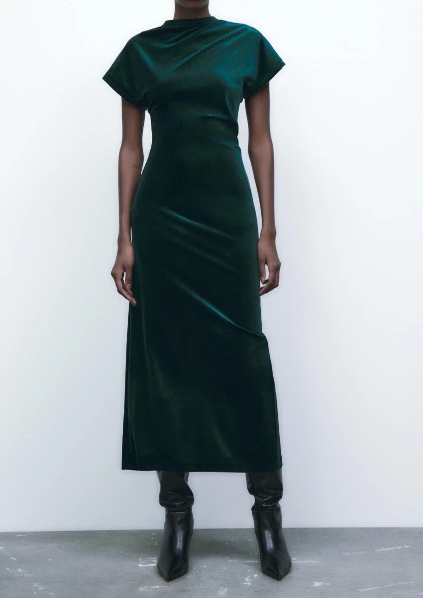 slim fit dress slacks Miss Circle Women Zenaida Emerald Green Cutout High Slit Velvet Gown main image 1