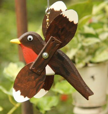 Robin Mini Whirligigs Whirligig Windmill Yard Art Hand from wood