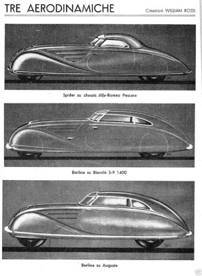 1935 W.ROSSI AERODYNAMIC CARS LANCIA AUGUSTA BIANCHI SPIDER ALFA ROMEO FISHING