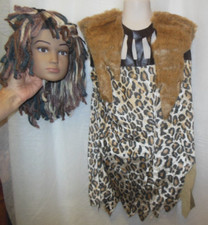 Yarn Babies Cave Girl Sm Child Wig Fake Fur Boots leopard dress 4-6C