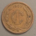 1927 Mo Mexico 1 Centavo Coin - Bronze - Mexican Golden Eagle Crest