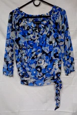 Women's I.N.C. INTERNATIONAL CONCEPTS 3/4" Sleeve BLUE & BLACK Blouse Shirt ~ S