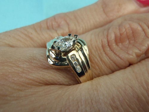 14k Solid Yellow Gold Marquise and Round Diamond Wedding Ring .26Tcw Size 6 1/2 - Picture 4 of 12