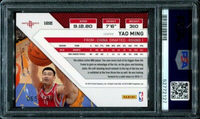 PSA 9 MINT 2010 PANINI THREADS YAO MING #122 CENTURY PROOF SILVER