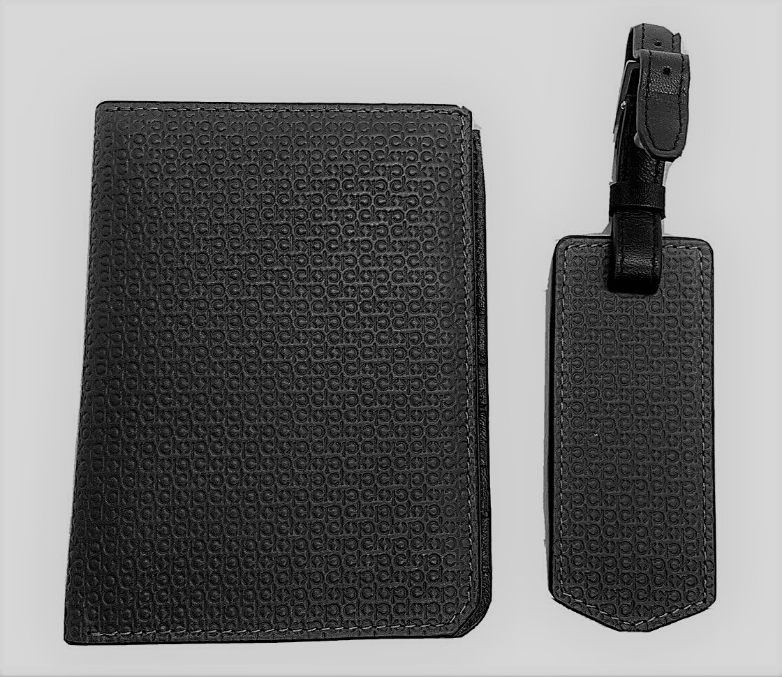 995 Calvin Klein Leather Allover CK Logo WalletLuggage Tag Gift Box Black 8190₽