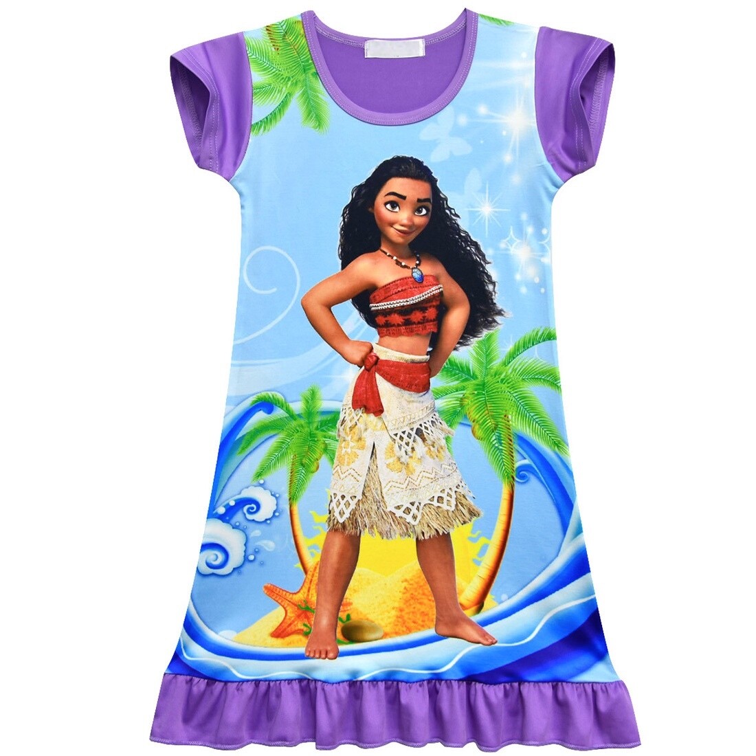 Vaiana Vestito Estate Bambina Manica Corta Summer Moana Girl Dress