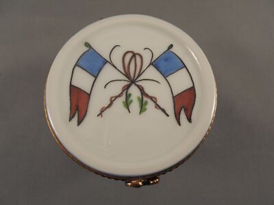 Limoges France Peint Main Hand Painted French Flag Drum Trinket Box
