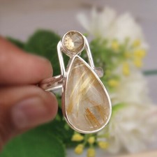 Solid 925 Sterling Silver Jewelry Citrine, Rutilated Quartz Gemstone Ring