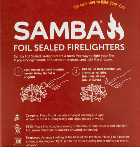 New Samba Foil Sealed Firelighters 40 packs Easy to Light Fire Starter Free Ship - Picture 2 of 2