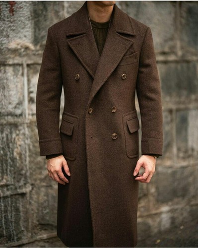 Brown Woolen Long Overcoat Custom Made 