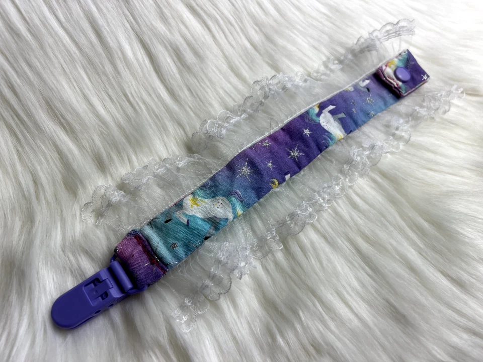Lace Unicorn Fabric Pacifier Clip - ABDL Pacifier Holder - Image 3 of 3
