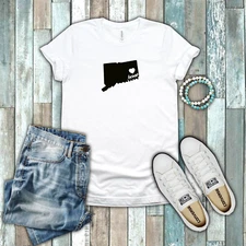 Connecticut Constitution State Home Pride Silhouette 100% Cotton White T-shirt