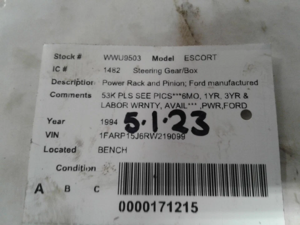 Used Rack and Pinion Assembly fits: 1994 Ford Escort Power Rack and Pinion Ford Foto 4 de 4