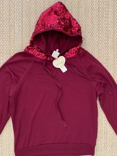 Self Esteem CranberryHoodie w/ Sequin Accent Hood Size XL