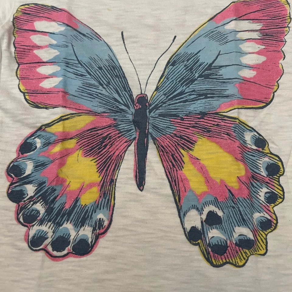 Camiseta Peek Niñas Talla 8 Algodón Blanco Suave Manga Corta Borde Lechuga Mariposa Foto 3 de 4