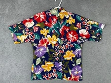 Vintage Taylor Flex shirt womens small blue floral button up mock neck casual