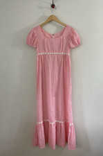 Vintage 70s Handmade Pink Gingham Prairie Cottage Maxi Dress S/M