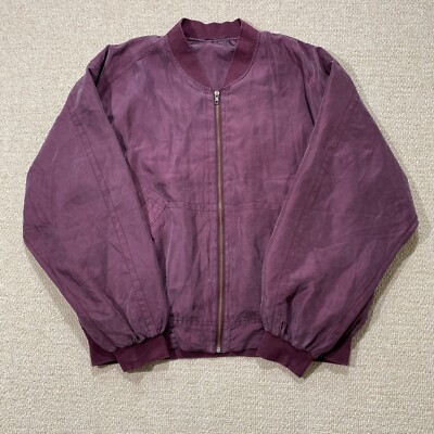 VINTAGE C&A Silk Bomber Jacket Mens XL Burgundy Red Featherweight Shell Top 80s