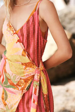 Anthropologie Farm Rio Coverup Dress  Floral Mini Wrap Beaded Belt Size L NEW