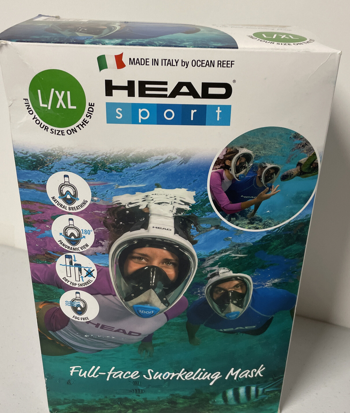 HEAD Sport FullFace Snorkeling Mask Ocean Reef L/XL Large Snorkel Dry