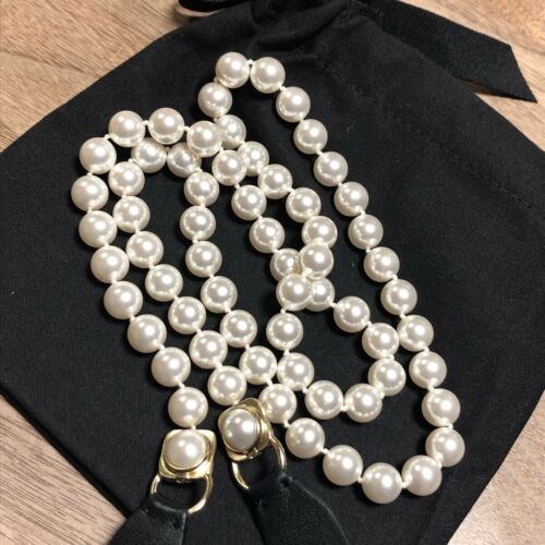 CHANEL Belt AUTH Coco Vintage Gold Tone GP Logo Ribbon Fake pearl ken F/S - Picture 3 of 10