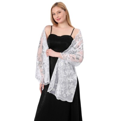 Lady Sequin Shawl Wedding Evening Dress Cheongsam Shawl Thin Scarf Summer  Casual | eBay