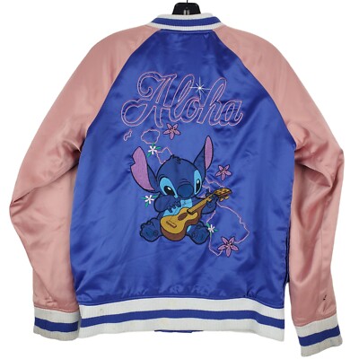 LILO & STITCH Jacket Youth Medium Blue Pink Satin ALOHA DISNEY