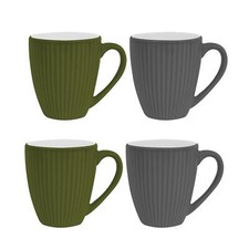 Pack of 4 Ribbed Coffee Mugs Green Grey Cup Of Tea 12 Ounce Home Kitchen