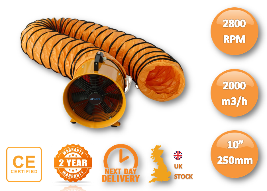 10" 250MM CYCLONE DUST FUME AIR EXTRACTOR / VENTILATION FAN + 10M PVC