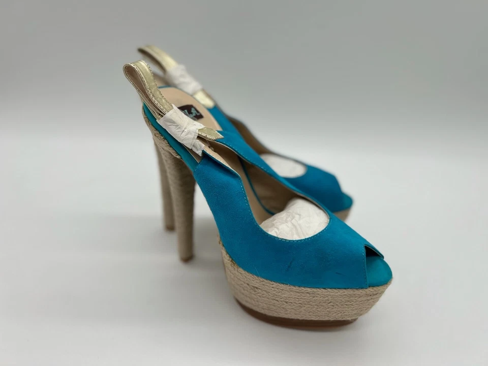 Cuñas peep-toe de cuero azul NYLA Perlia - talla 9 Foto 3 de 4