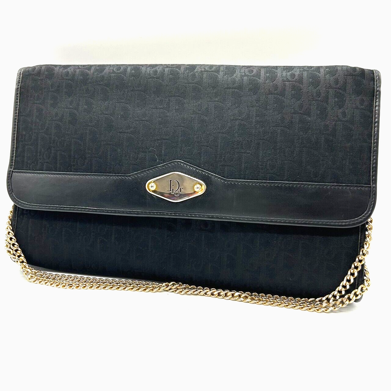 Christian Dior Trotter Canvas Black Chain Shoulder Bag Authentic 0059