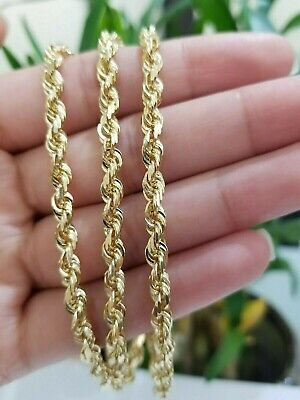 Real 14kt Gold Rope Chain 5mm 18-26 SOLID 14K Yellow Gold Necklace  Diamond cut 