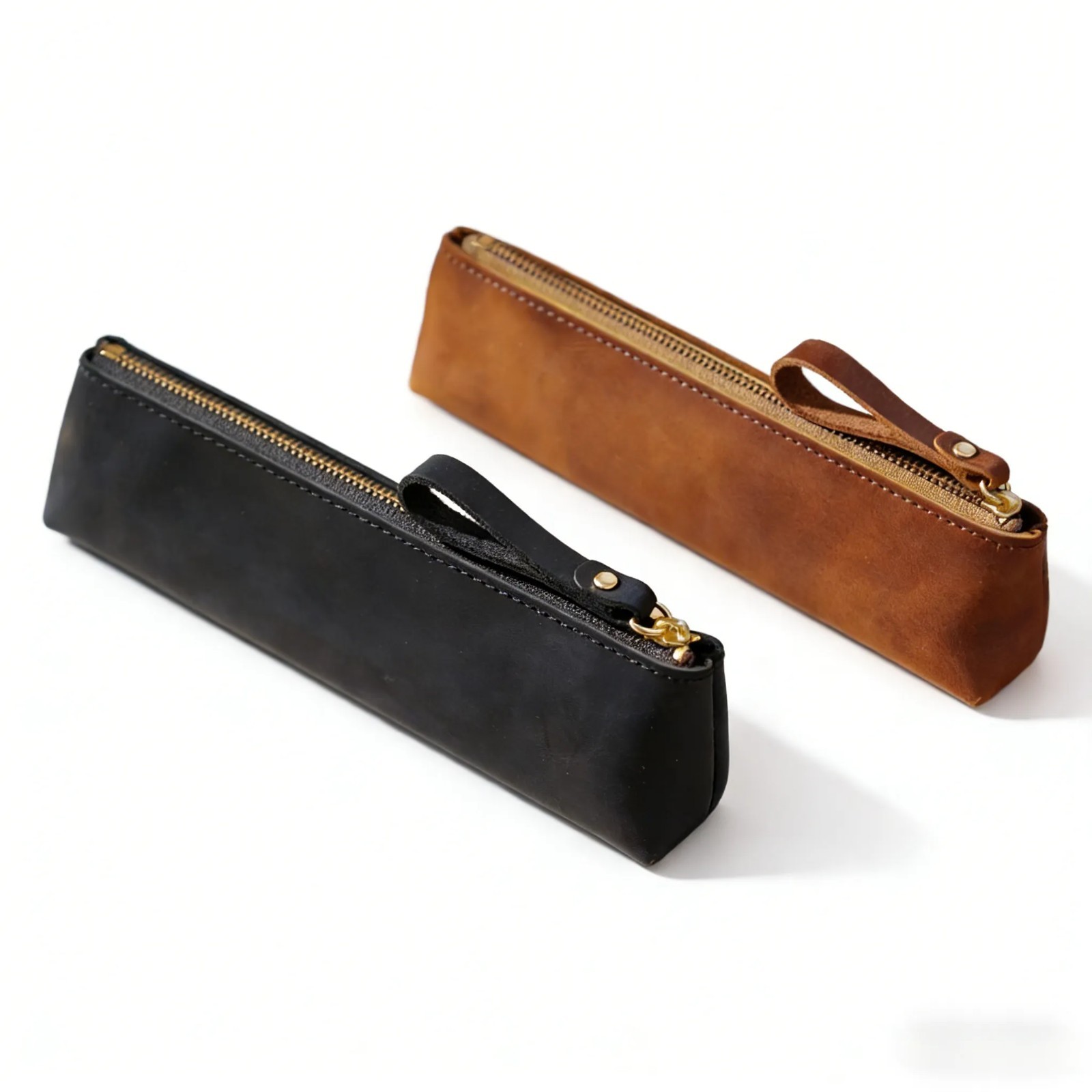 2x Large Capacity Zip Leather Pencil Case - Ideal For School/College/University