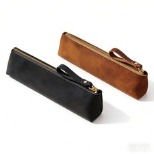 2Pcs Leather Pencil Case Small Zipper Pen Bag Stationery Box Pouch For Men Women