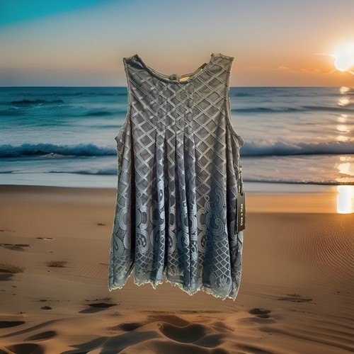 NWT Doe & Rae French Blue Lace Overlay Sleeveless Top S Button Down Back