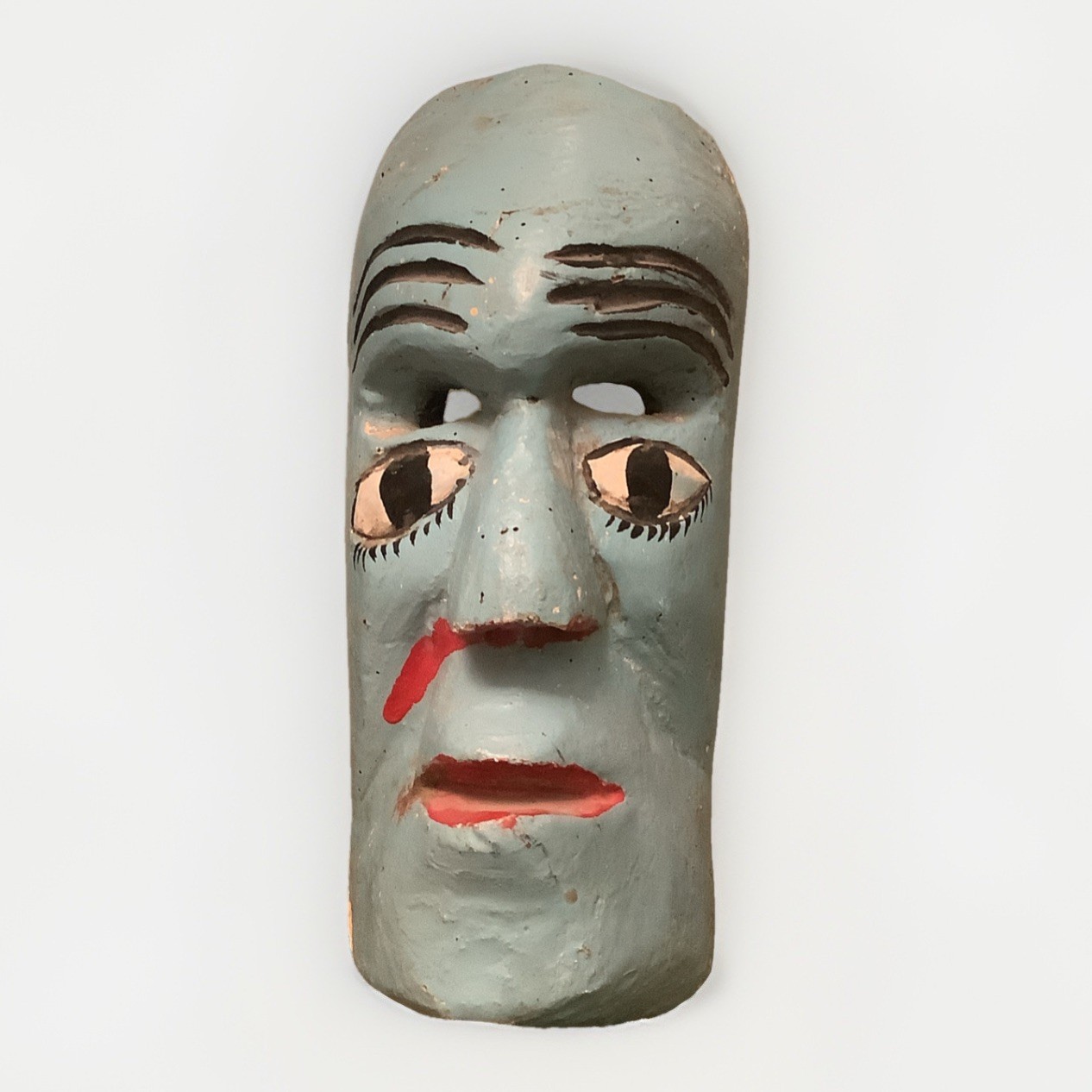 Authentic Hand-Carved Baule Style   Mask - Blue Wood Folk Art - Ivory Coast