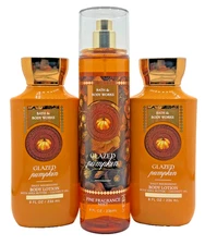 Bath & Body Works LOT of 3 Bottles Glazed Pumpkin Fragrance Mist Spray Lotion 8