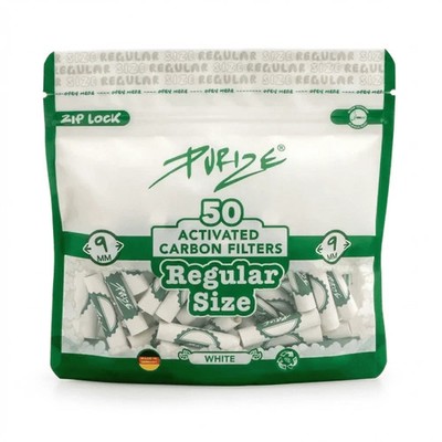 PURIZE Aktivkohlefilter Regular Size 9mm - weiß (50 Stück)