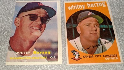 1957 #29 1959 #392 Whitey Herzog Topps MLB Hall of Fame White Back KC Washington