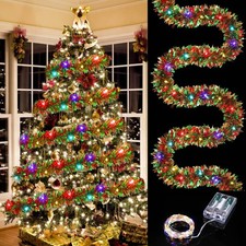 Dingion 39.4 ft Christmas Tinsel Metallic Twist Lighted Garland with 120 LED ...
