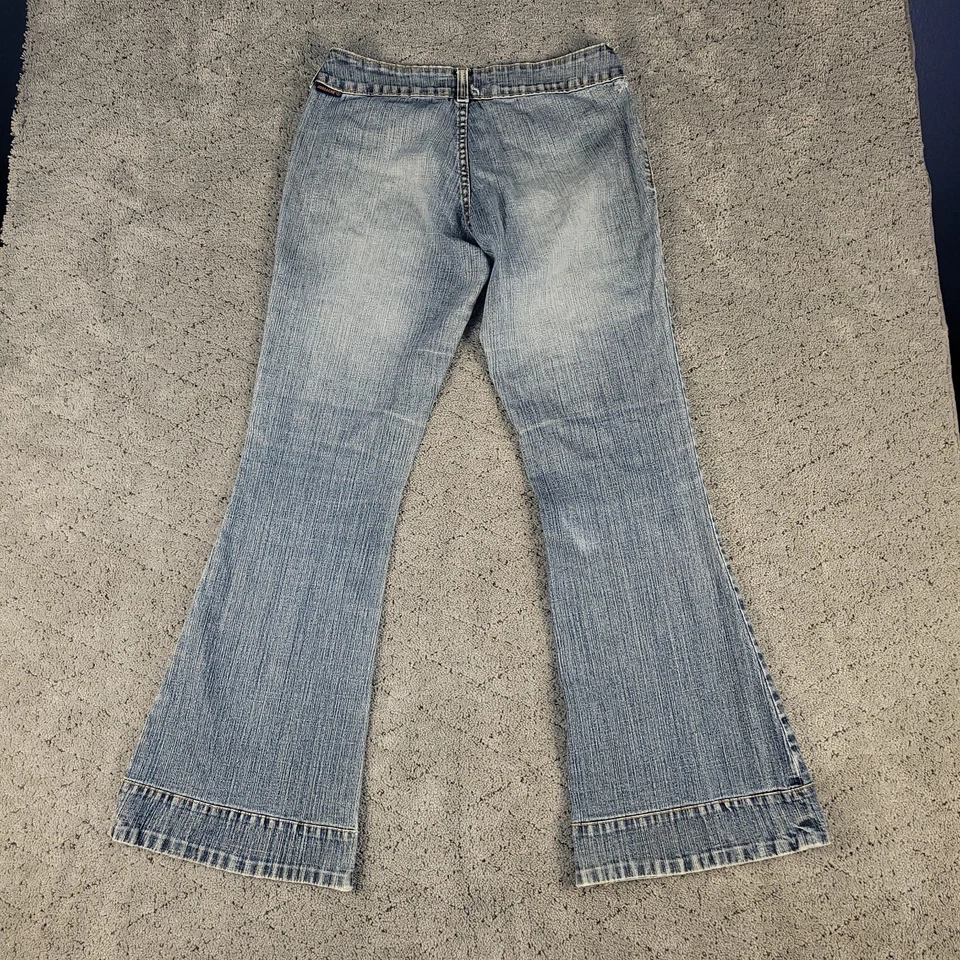 Pantalones de mezclilla Jordache de colección para mujer 7/8 azul campana parte inferior a pelo tiro bajo Y2K hippie Foto 2 de 4