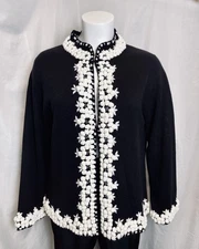 Victor Costa Occasion Size 2X Cardigan Sweater Black with White Embellishments