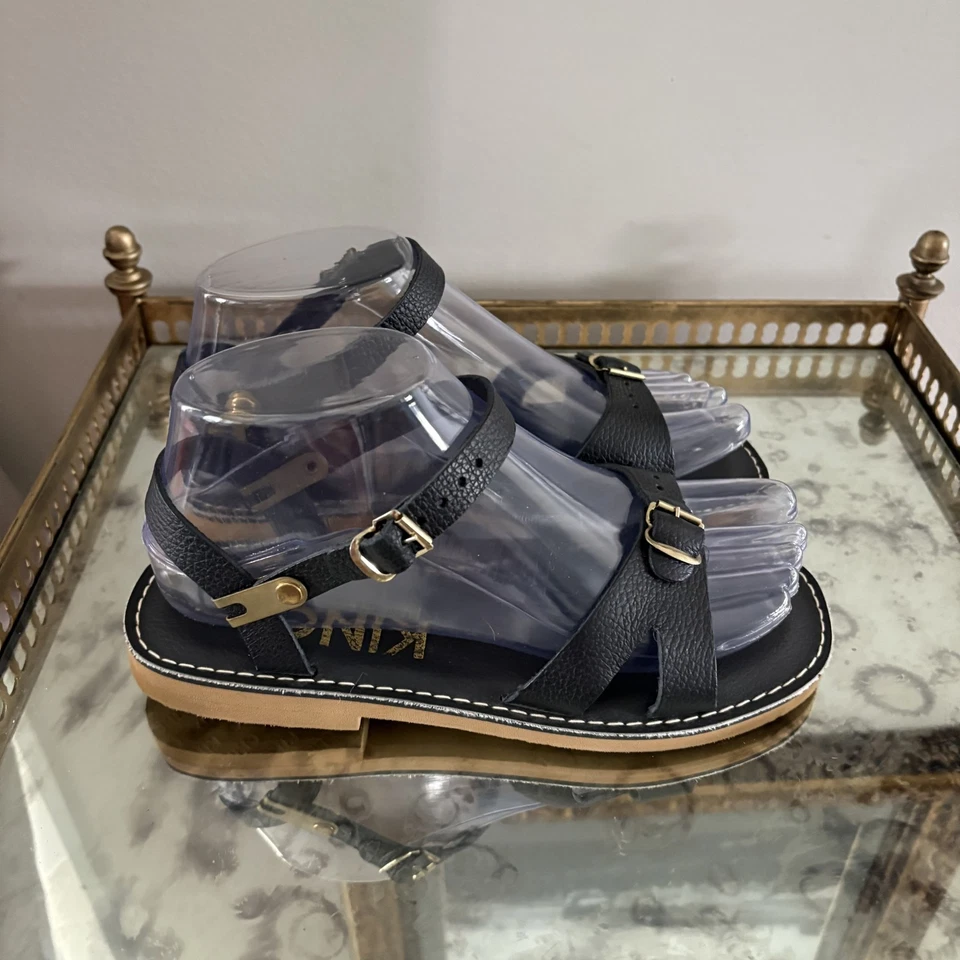 Sandalias Kino Zapatos Mujer Talla 6 Negras Hebilla con Tirantes Cuero Hechas a Mano Key West Foto 4 de 4