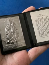 Our Lady of Mount Carmel Silver Metal Saint Plaque Folder Pocket Catholic Icon