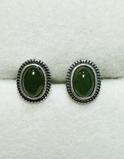 925 Sterling Silver Natural Green Jade Stud Earrings