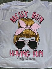 Simply Southern MEDIUM Short Sleeve "MESSY BUN HA"... NEW Tags closeout design